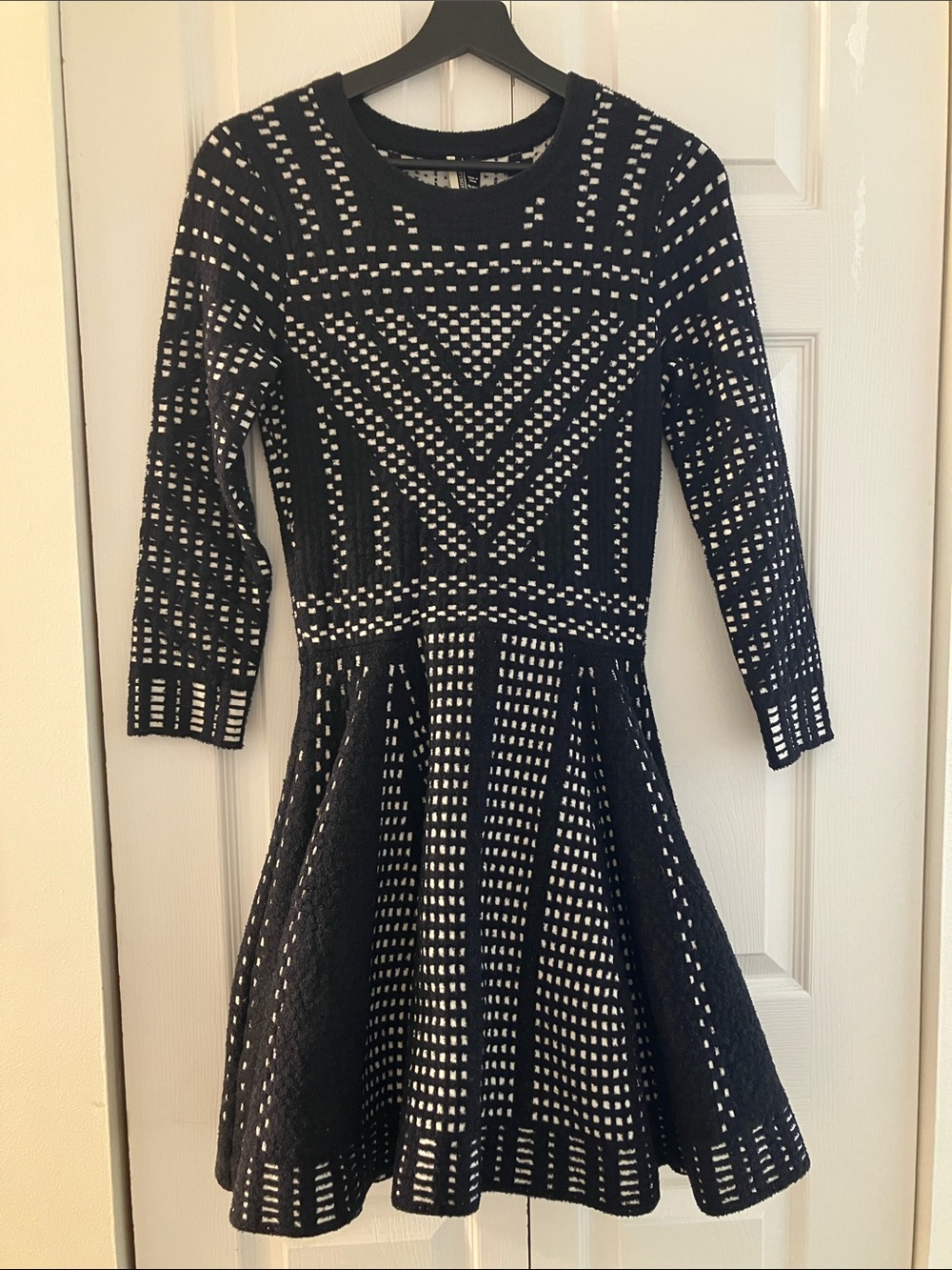 Topshop Black and White Patterned Fit-and-Flare Dress